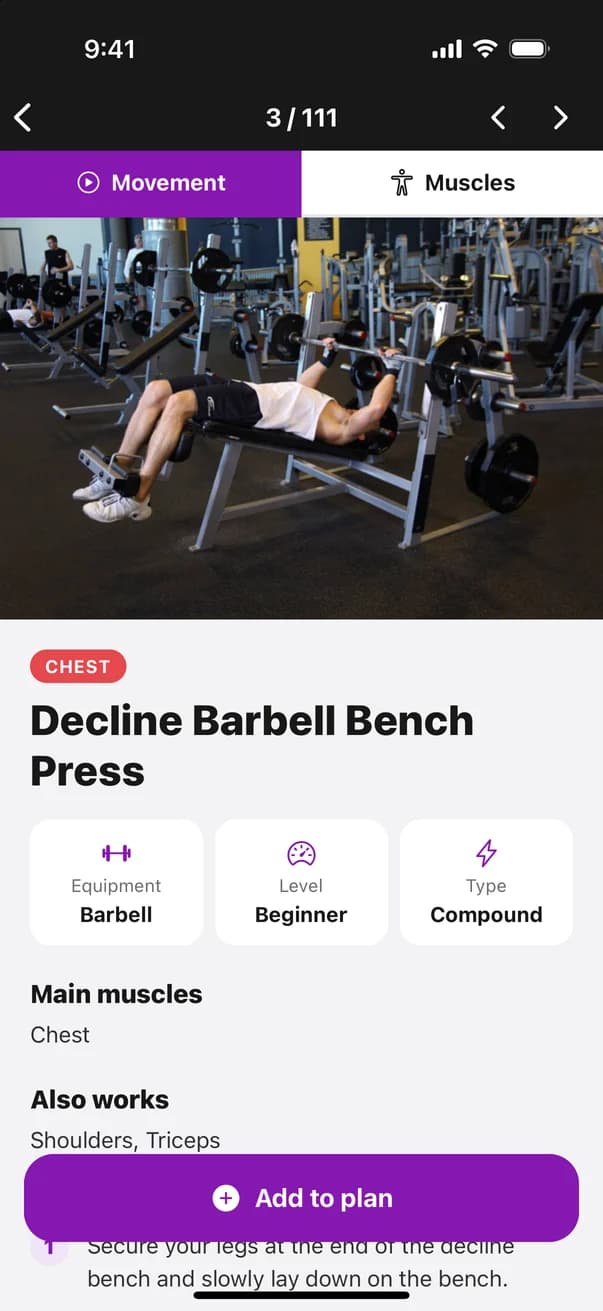 Exercise detail with instructions